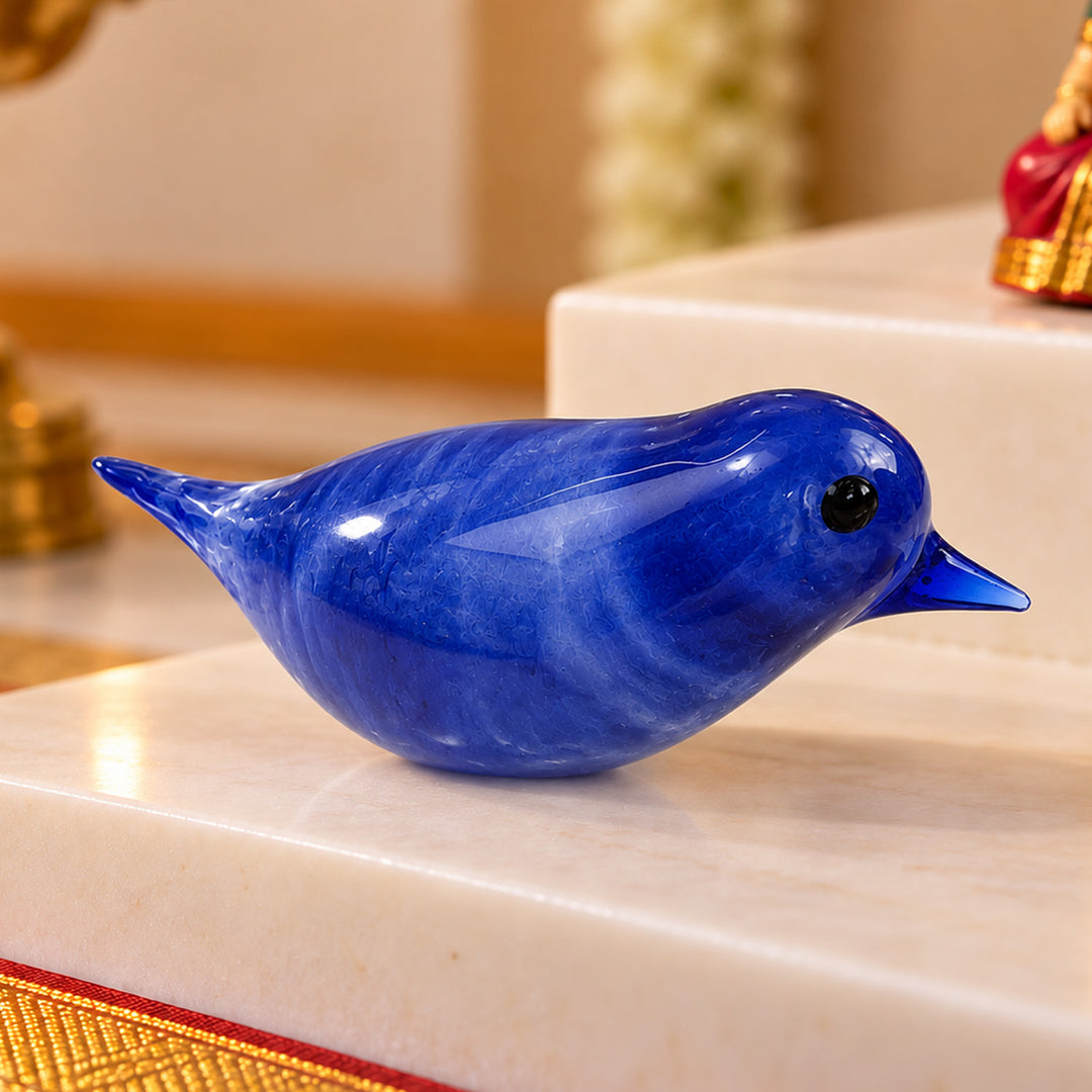 Blown Glass Cobalt Blue Bird Figurine For Home Decor