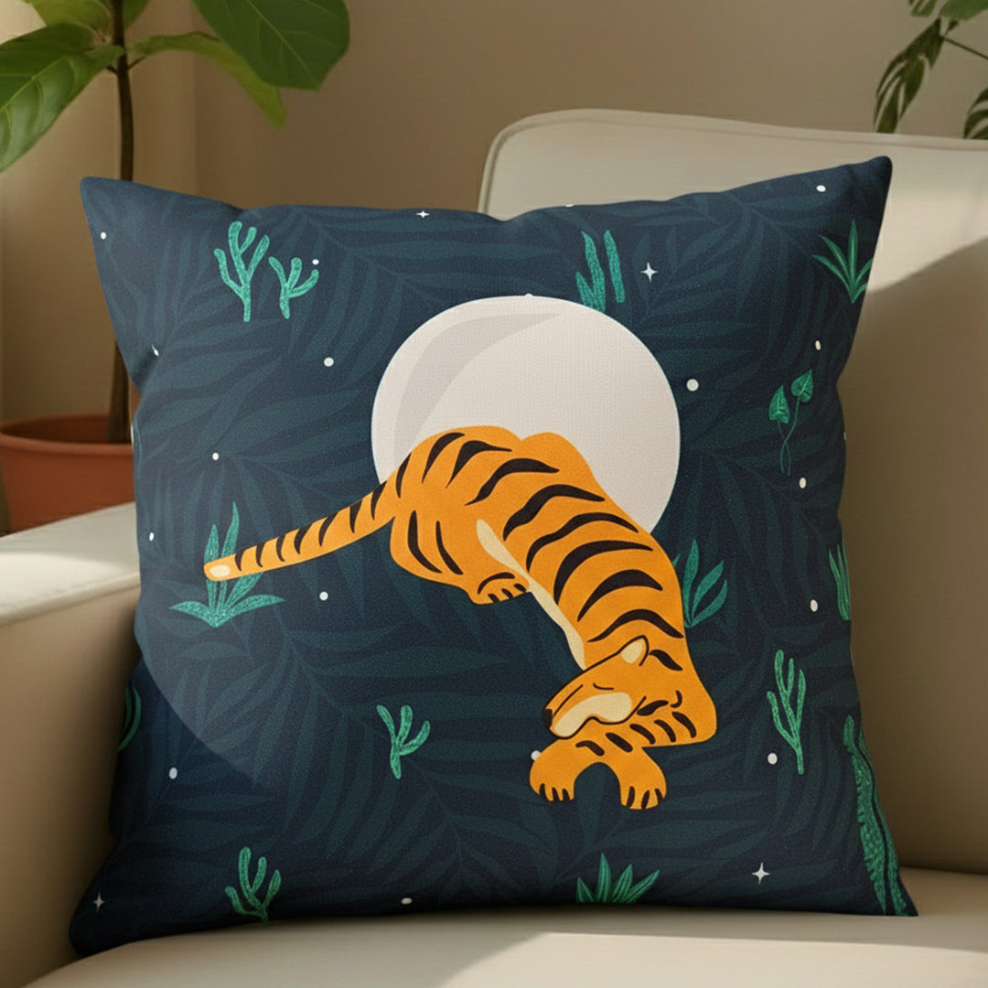 16 Inch | Printed Sundarban Mist Resting Tiger Cushion Cover