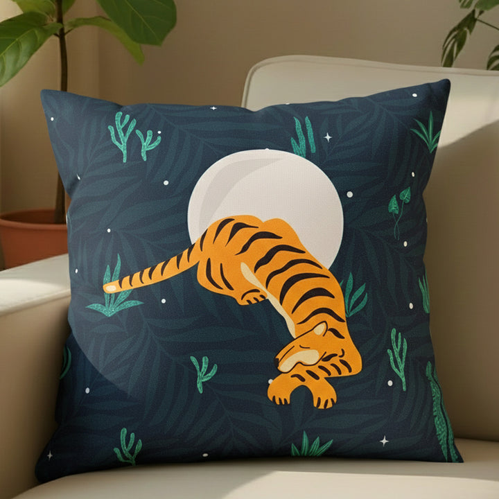 16 Inch | Printed Sundarban Mist Resting Tiger Cushion Cover