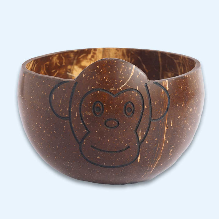 Eco-Friendly Handmade Monkey Theme Coconut Shell Bowl For Kids