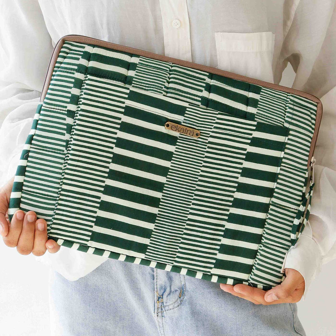 Handmade Sustainable Green Linings Laptop Sleeve