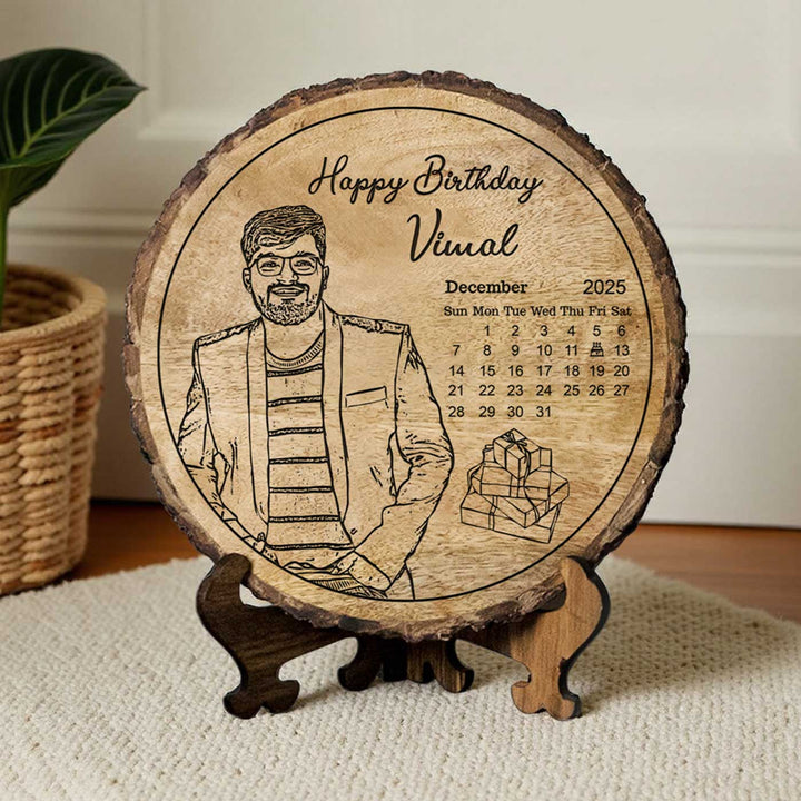 Photo Personalized Engraved Birthday Boy Theme Mangowood Decorative Plaque With Stand