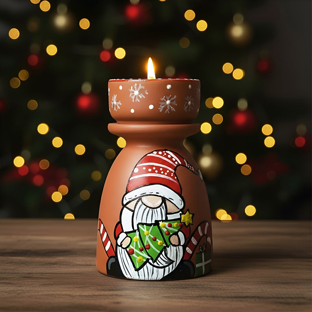 Hand-Painted Gnome Tealight Holder For Christmas Decoration