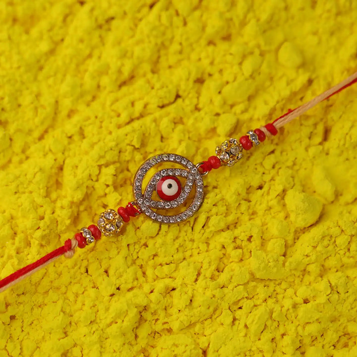 Handmade Red Evil Eye Rakhi With Roli Chawal