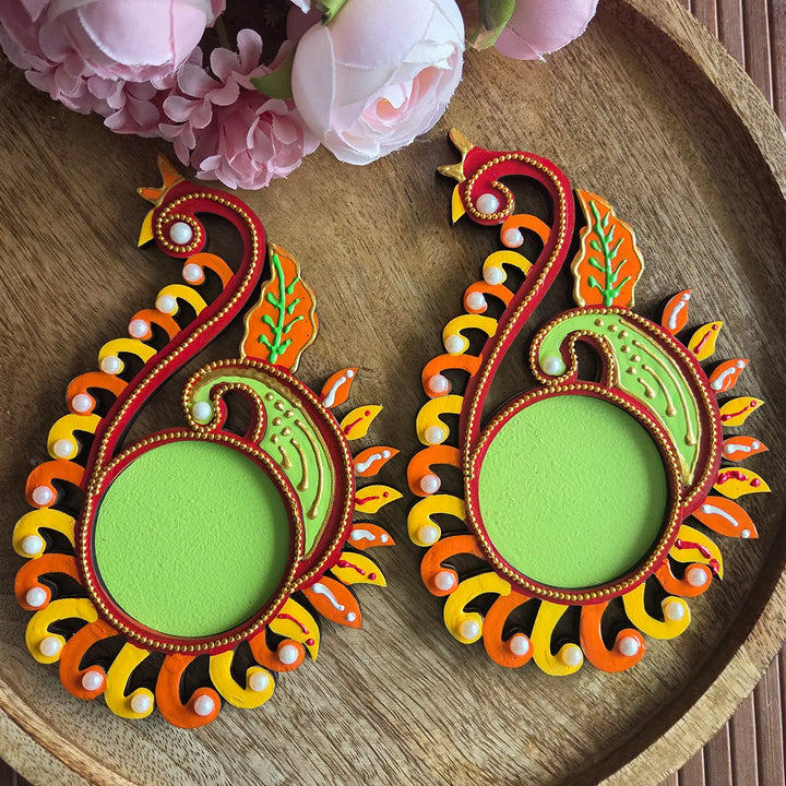 Hand-Painted Abhyudam Peacock MDF Wood Tealight Holder | Set Of 2