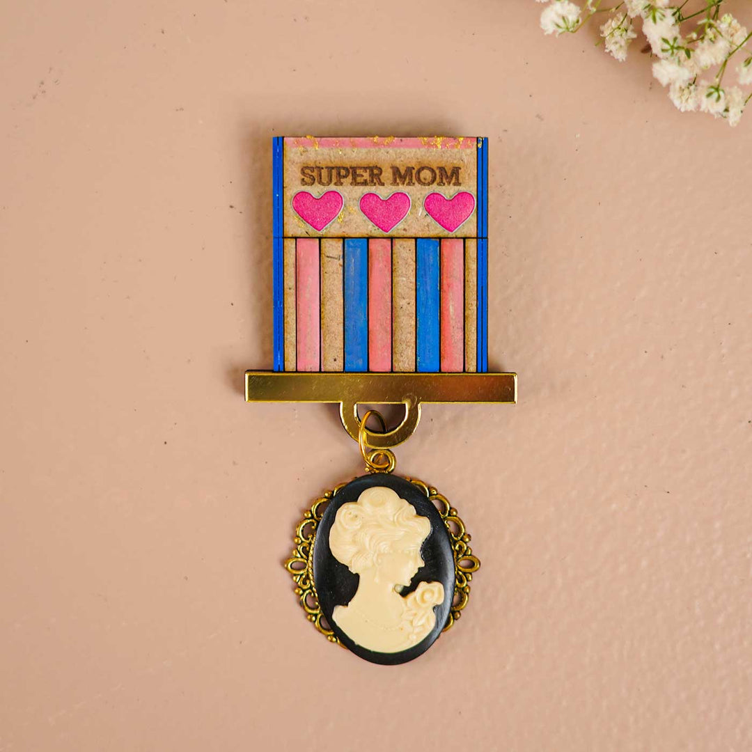 Hand-Painted Super Mom And Dad Wooden Badge
