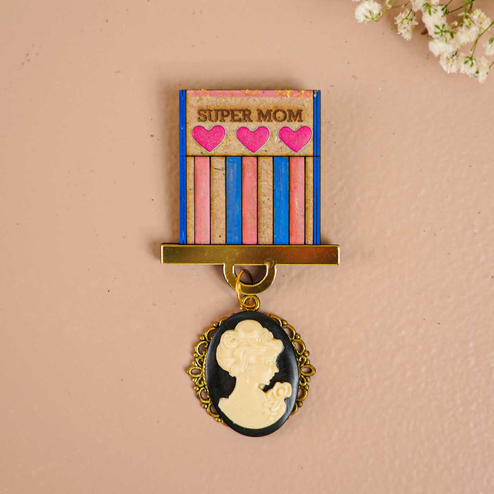 Hand-Painted Super Mom And Dad Wooden Badge