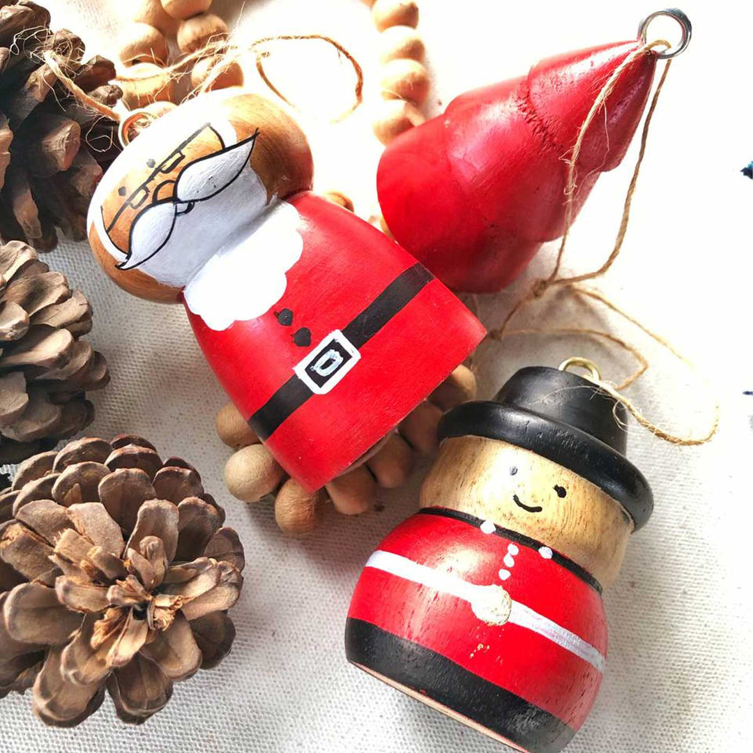 Handmade Decorative Wooden Ornaments For Christmas Tree Decoration | Set Of 3