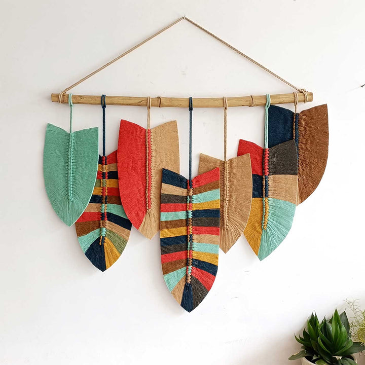 Handmade Multicolour Macrame African Art Leaf Wall Hanging