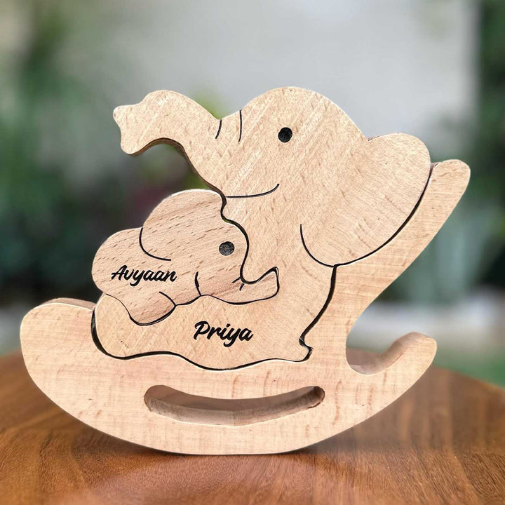 Personalized Elephant Mom & Baby Wooden Figurine