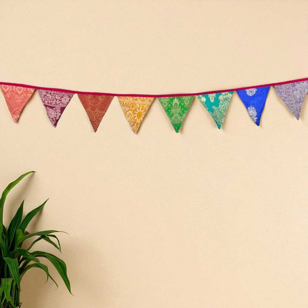 Handmade Multicolor Silk Upcycled Fabric Bunting