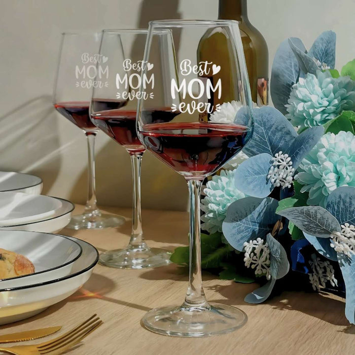 Personalized Engraved Best Mom Ever Theme Wine Glass | 435 ml