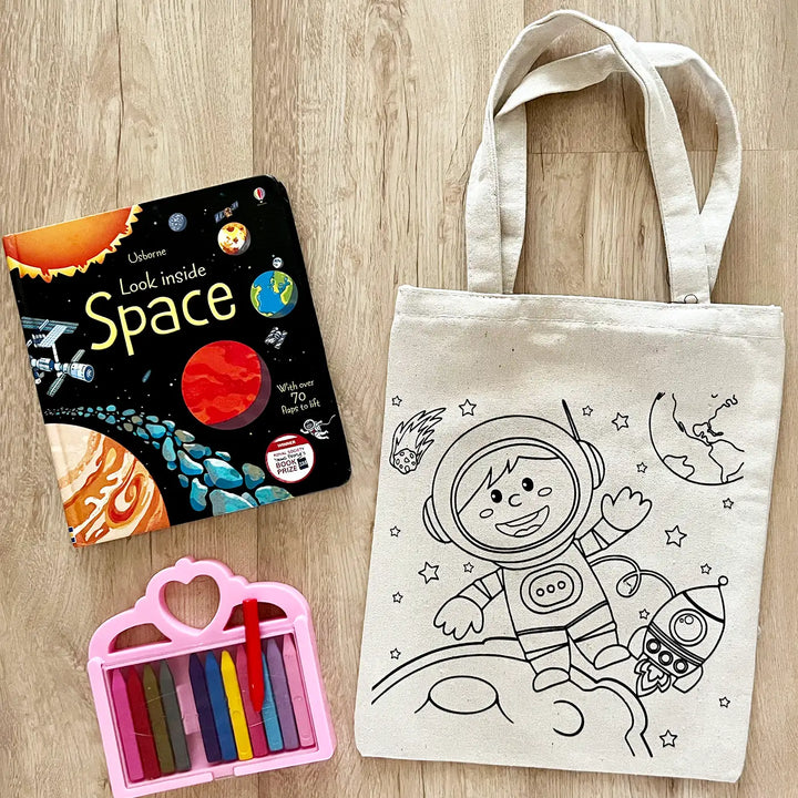 DIY Colour It Yourself Space Exploarer Cotton Kids Tote Bag