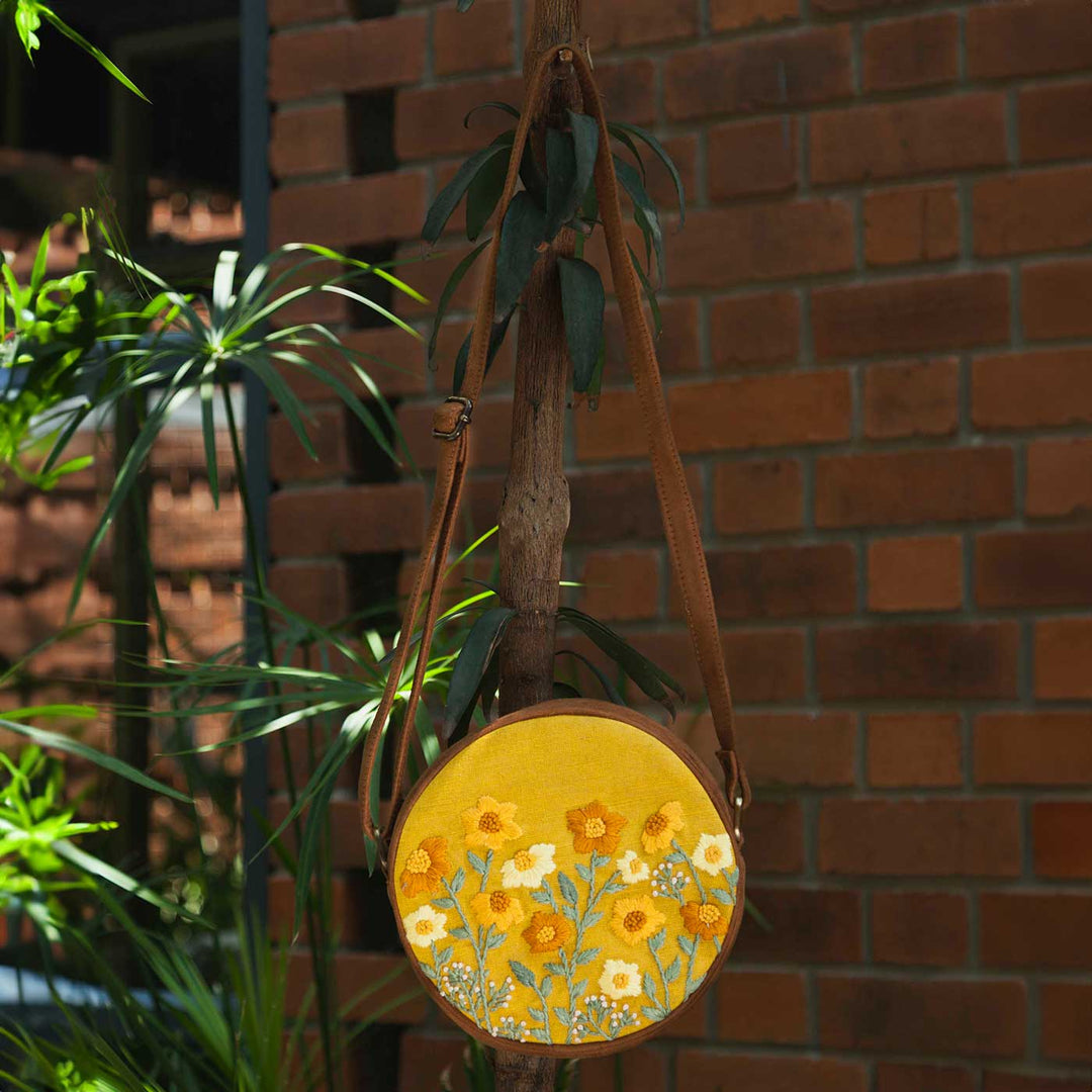 Personalized Embroidered Yellow Mellow Round Sling Bag