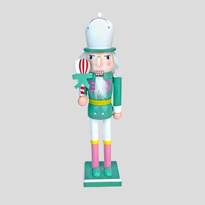Pastel Green Baloon Nutcracker Self-Standing Wooden Decor For Christmas Table Decoration