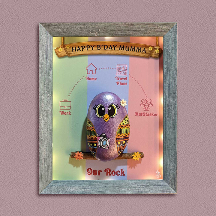 Personalized Hand-Painted Pebble Art Single Owl Wooden Decorative Plaque