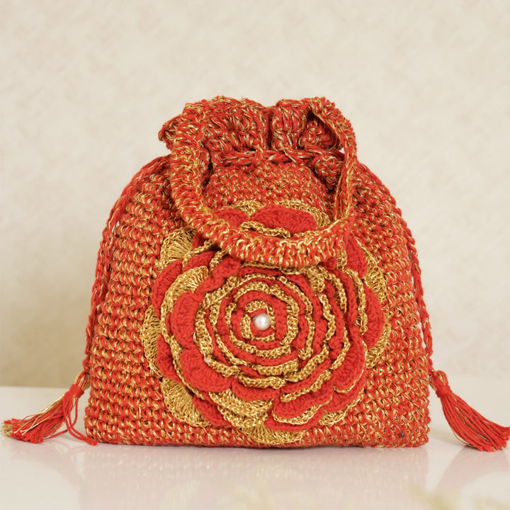 Handmade Crochet Heritage Red Potli