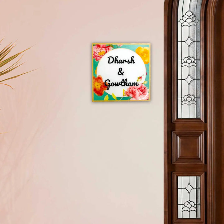 Personalized Multicolor Floral Theme Resin Name Plate