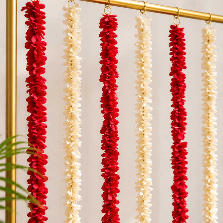 8 Pc | Handcrafted Red and White Artificial Flower Combo Door Hangings With Bells