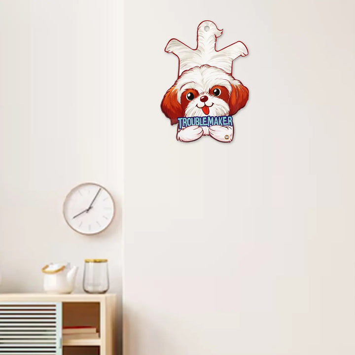 Printed Shih Tzu Theme "Troublemaker" MDF Wood Wall Decor
