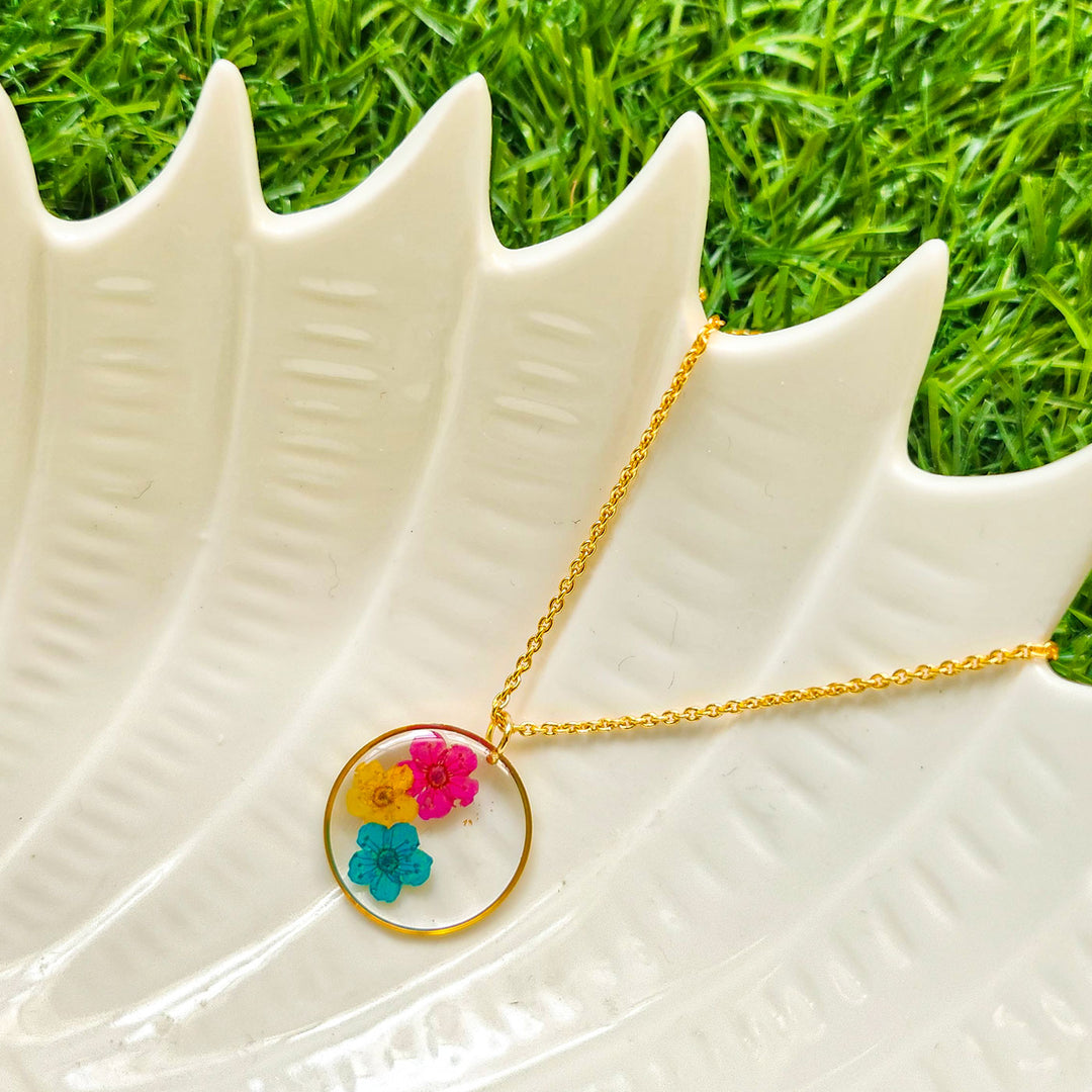 Handmade Pressed Flower Art Colorful Resin Necklace
