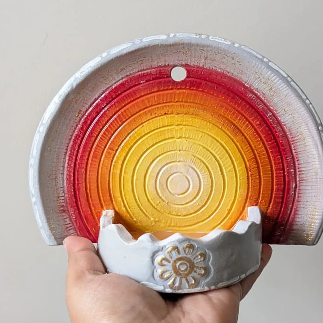Hand-Painted Spiral Bloom Terracotta Tealight Holder