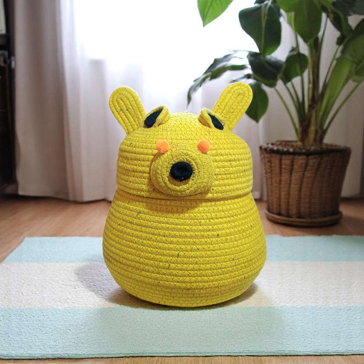 Handmade Coil Basketry Cute Pig Theme Cotton Rope Basket For Kids
