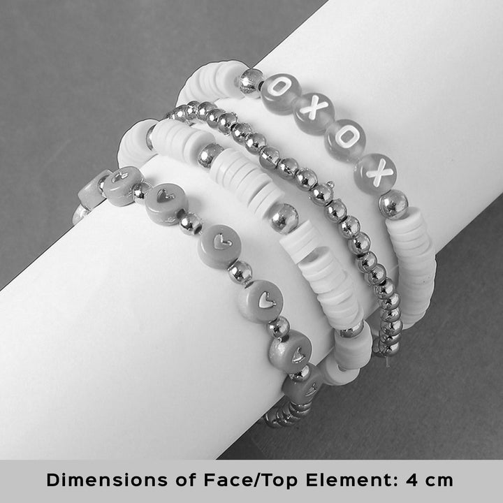 4 Pc | Personalized Sunset Vibes Stackable Clay Beaded Bracelet For Girls