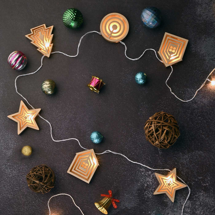 Decorative Birch Wood 3D Jonah House & Star Fairy Light
