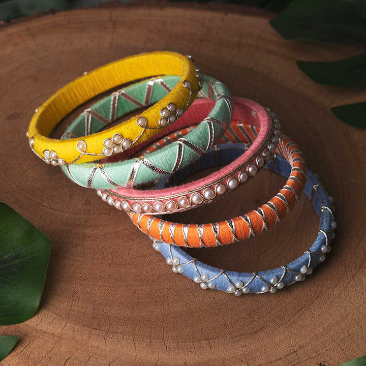 Pastel Handcrafted Beaded Bangles | Set of 5