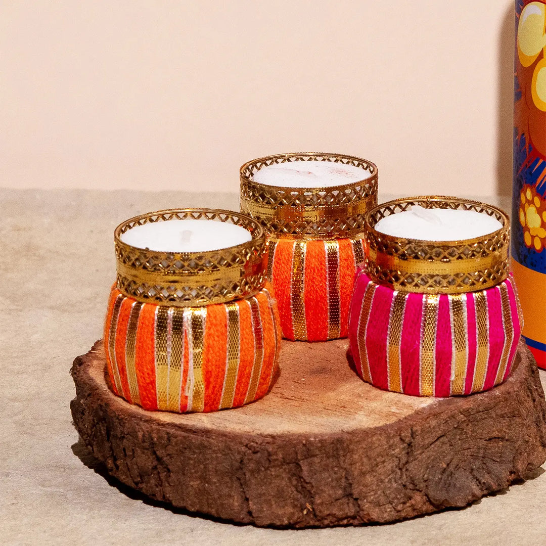 Assorted Handmade Gota Patti Decorative Tealight Holder | Set Of 4