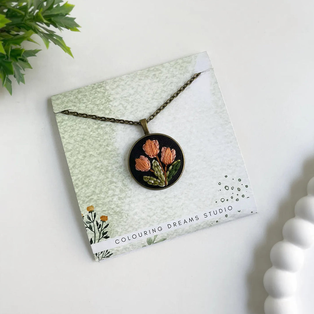 Hand Embroidered Garden's Tale Antique Finish Necklace