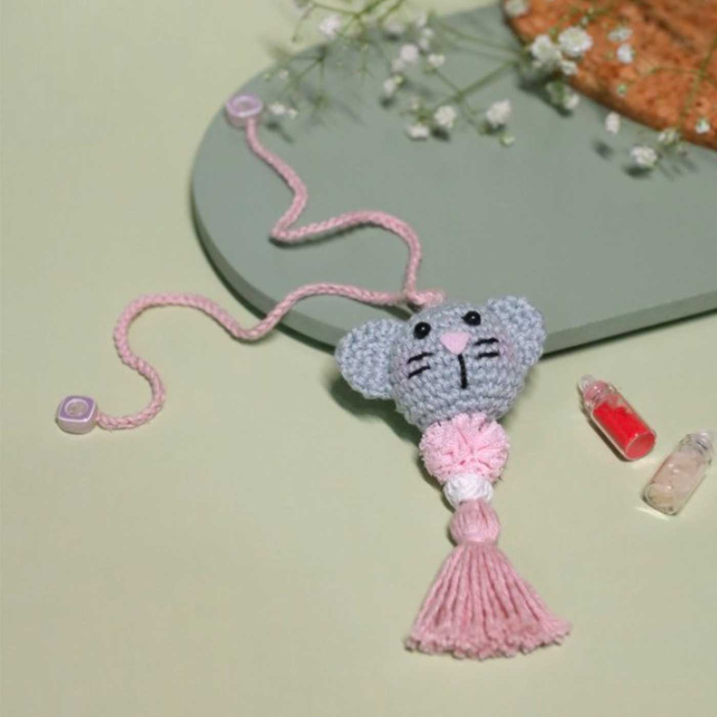 Buy Handmade Crochet Kitty Kisses Kids Lumba Rakhi With Roli Chawal ...