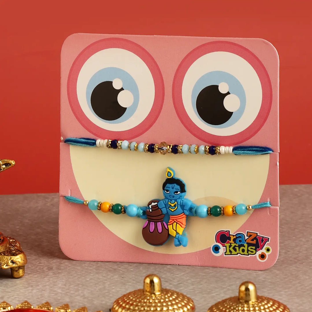Handmade Krishna Rakhi Hamper | Includes 1 Krishna Idol, 2 Rakhis, 1 Roli Chawal