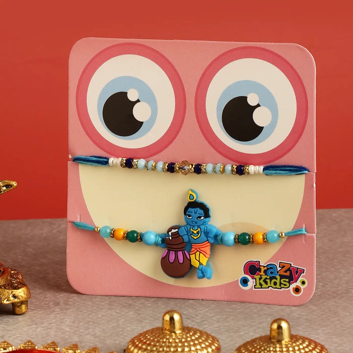 Handmade Krishna Rakhi Hamper | Includes 1 Krishna Idol, 2 Rakhis, 1 Roli Chawal