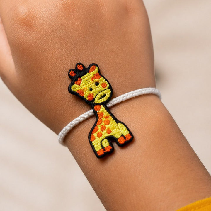 Handmade Reusable Giraffe Theme Pom - Pom Felt Kids Rakhi