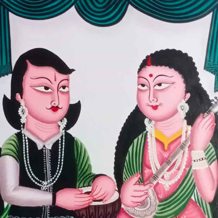 14 x 22 Inch | Rhythm of Companionship | Original Hand Painted Kalighat Painting | Natural Colors On Paper