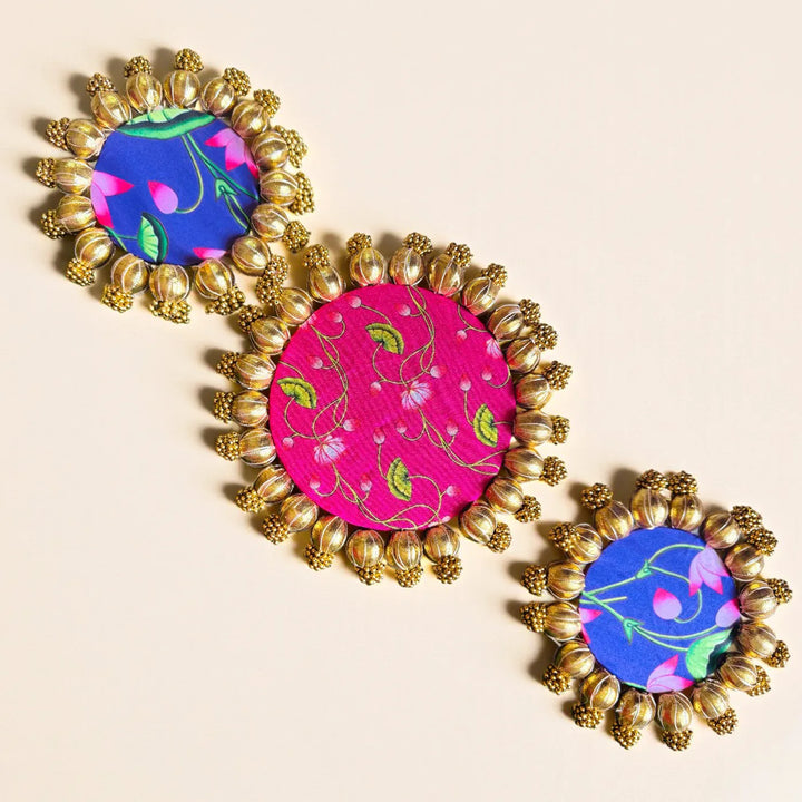 Handmade Gota Patti Round Lotus Theme Rangoli Mat | Set Of 3