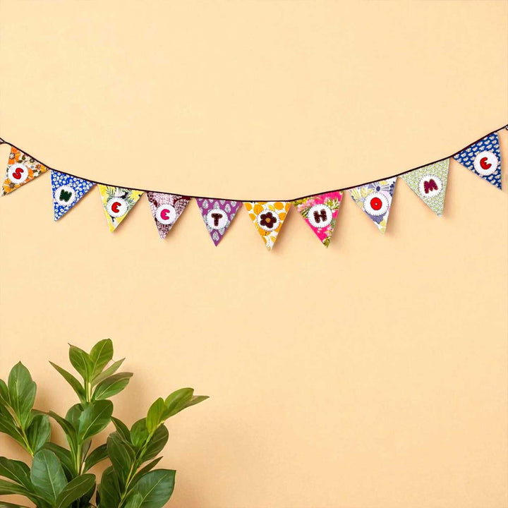 Handmade Multicolored "Sweet Home" Upcycled Fabric Bunting