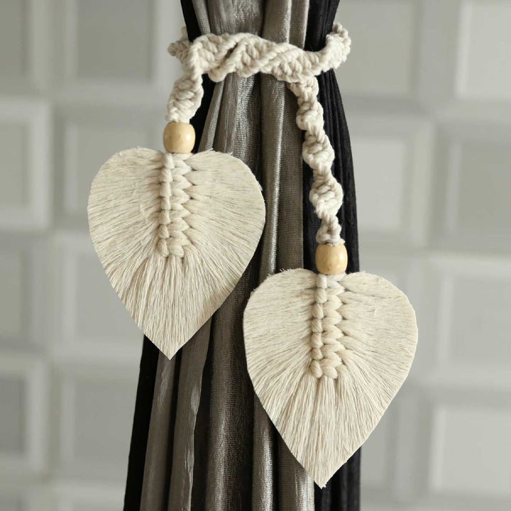 2 Pc | Handmade Macrame Leaf Design Cotton Curtain Tie-Back