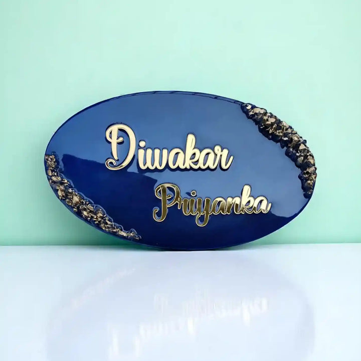Personalized Oval Blue & Gold Resin Name Plate