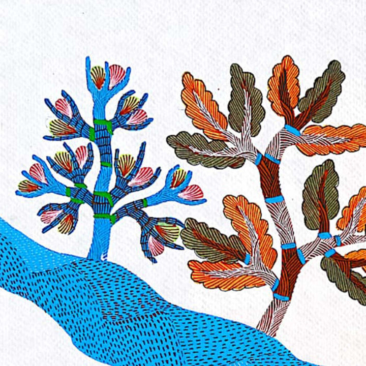 11 x 15 Inch | Playful Nature | Original Hand painted Tribal Gond Art Painting | Acrylic Paints On Paper