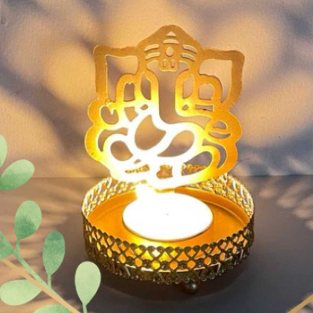 Handmade Ganesha Metal Shadow Tealight Holder