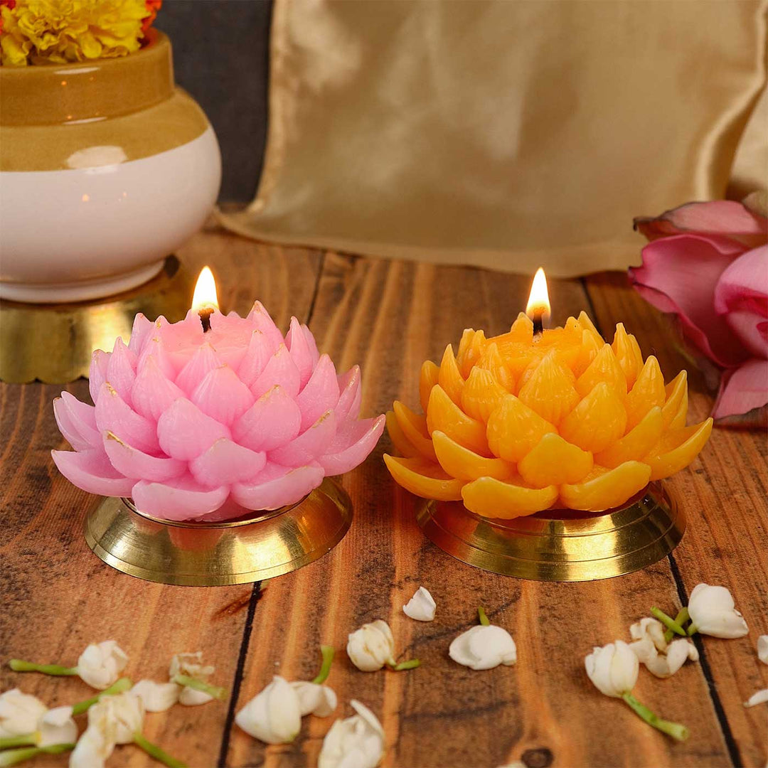 Handmade Blooming Lotus Soy Wax Scented Candle | Set Of 2