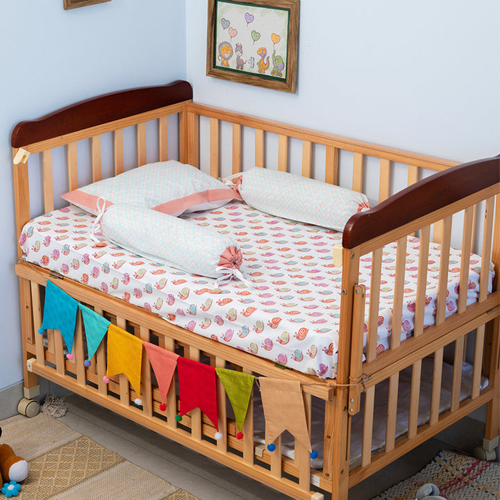Colorful Snail Hand Block Printed Baby Bedding Cot Set