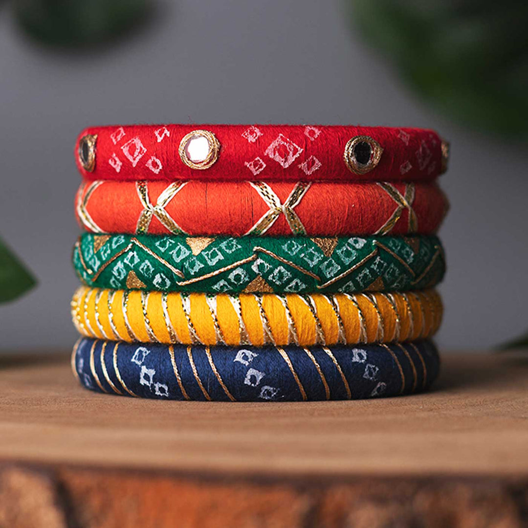 Multicolor Handcrafted Gotta Patti & Mirror Work Bangles | Set of 5