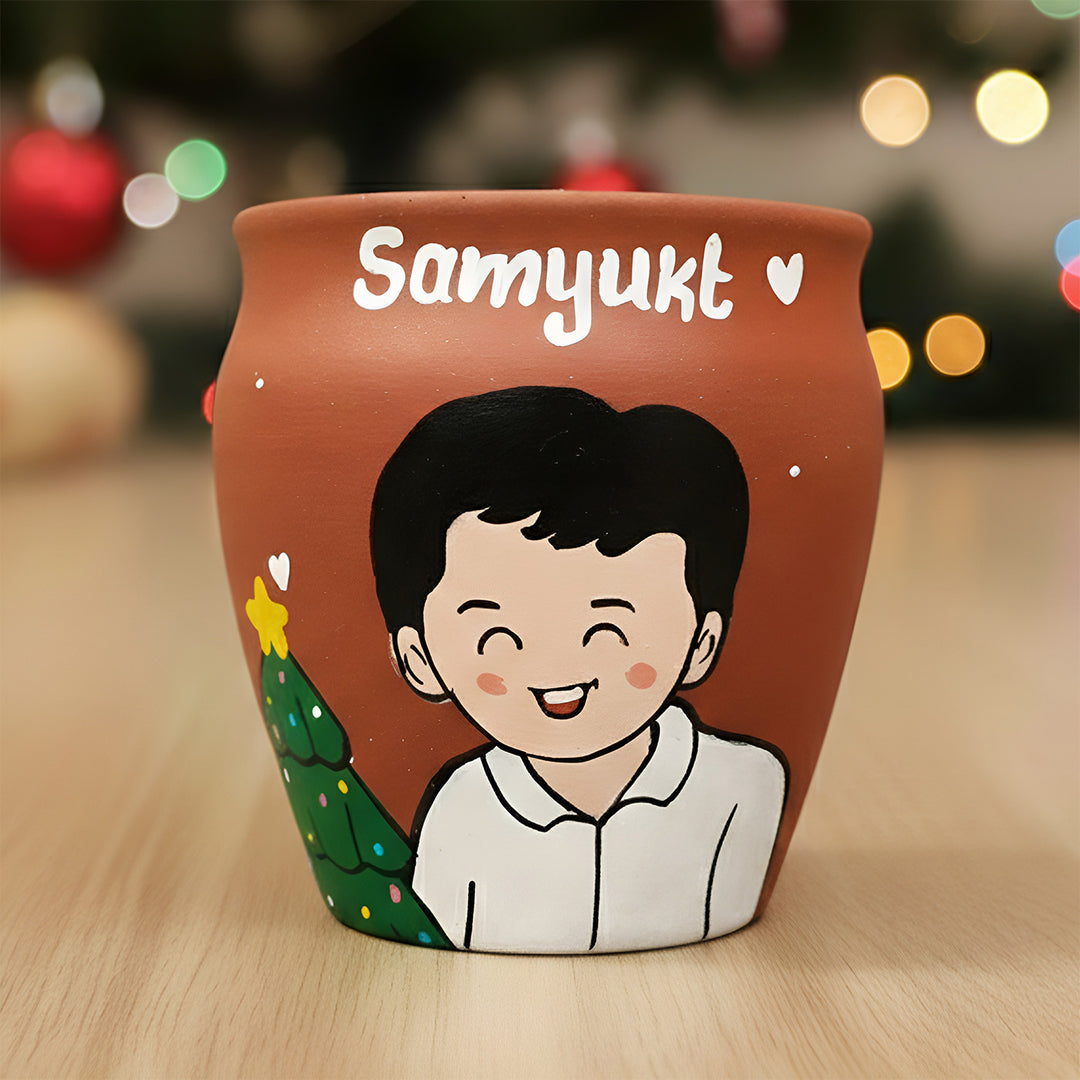 Photo Personalized Hand-Painted Christmas Theme Terracotta Mug