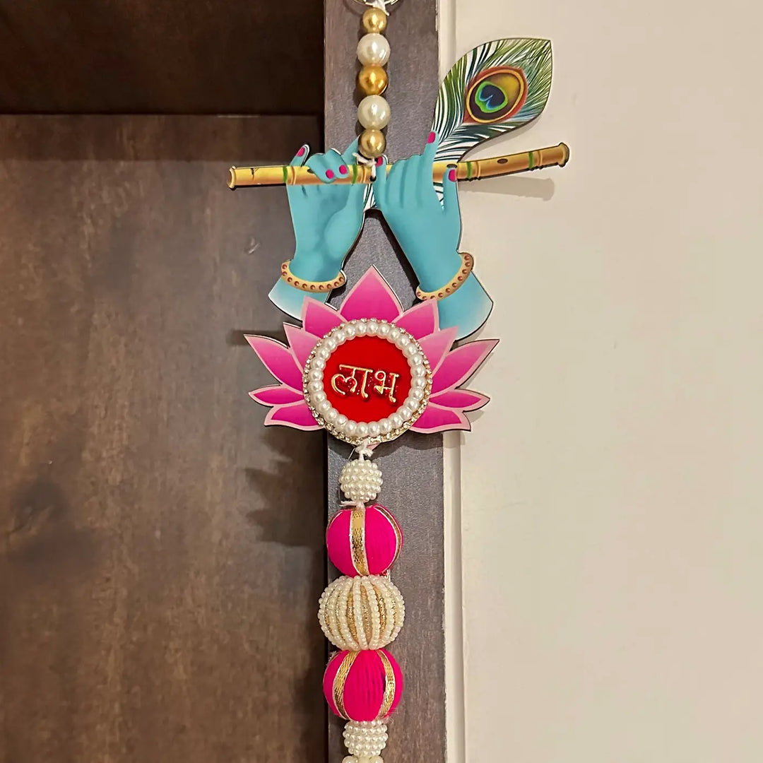 Handmade Krishna Flute Theme Shubh Labh Hanging