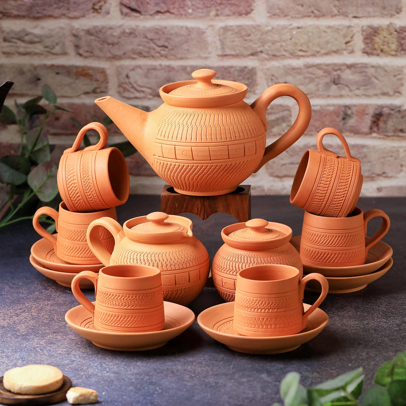 Buy Handmade Nawabi Terracotta Tea Set | Set Of 15 Online On Zwende
