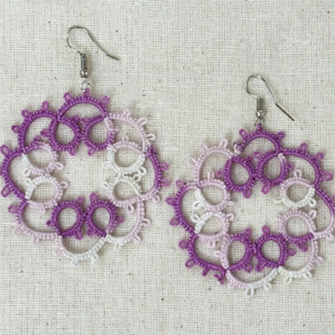 Handmade Tatting Flower Shaped Cotton Earrings